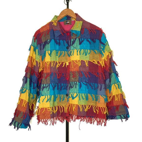 Don’t Mess With Texas Womens Multicolor Block Jacket with Fringes, Size XL - Picture 2 of 9